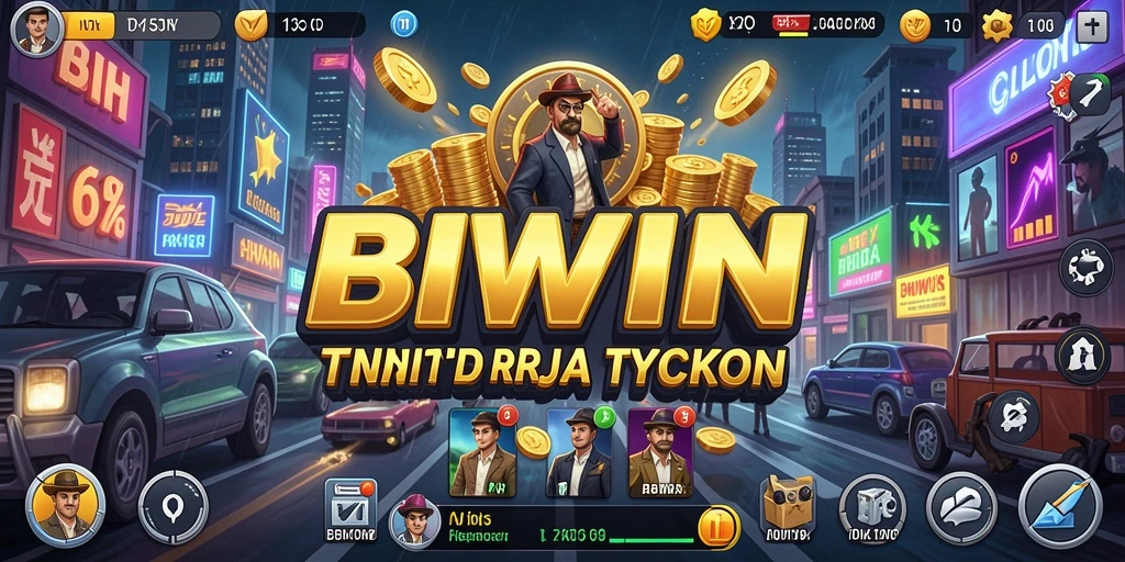 Screenshot gameplay BIWIN dengan aksi membangun bisnis Tycoon.