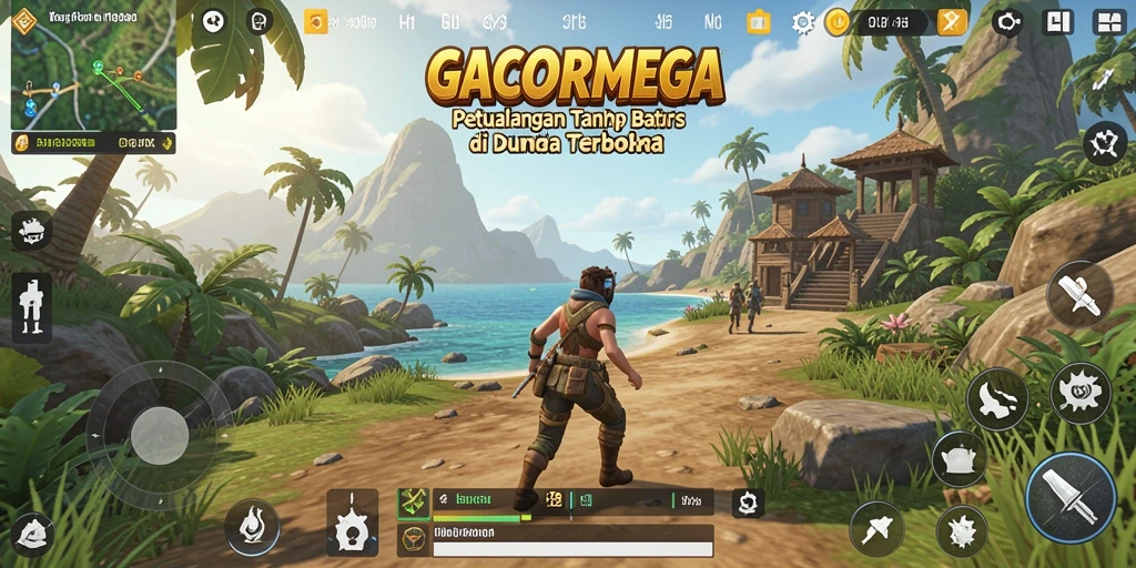 Screenshot gameplay menampilkan petualangan di dunia terbuka GACORMEGA.