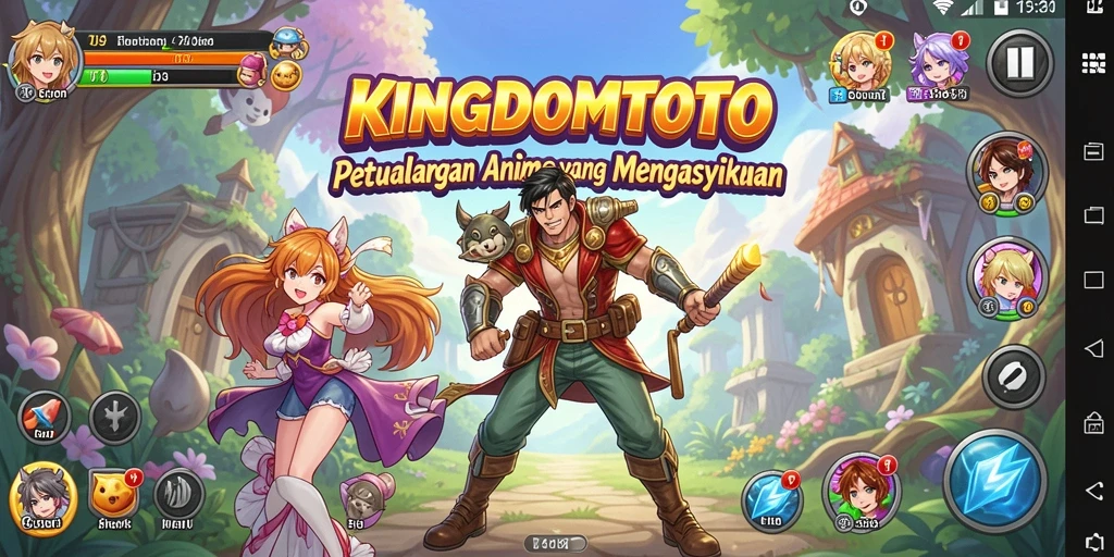 Screenshot KINGDOMTOTO menampilkan aksi seru karakter Anime.
