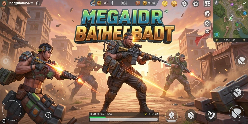 Screenshot gameplay MEGAIDR menampilkan aksi pertempuran seru di arena.
