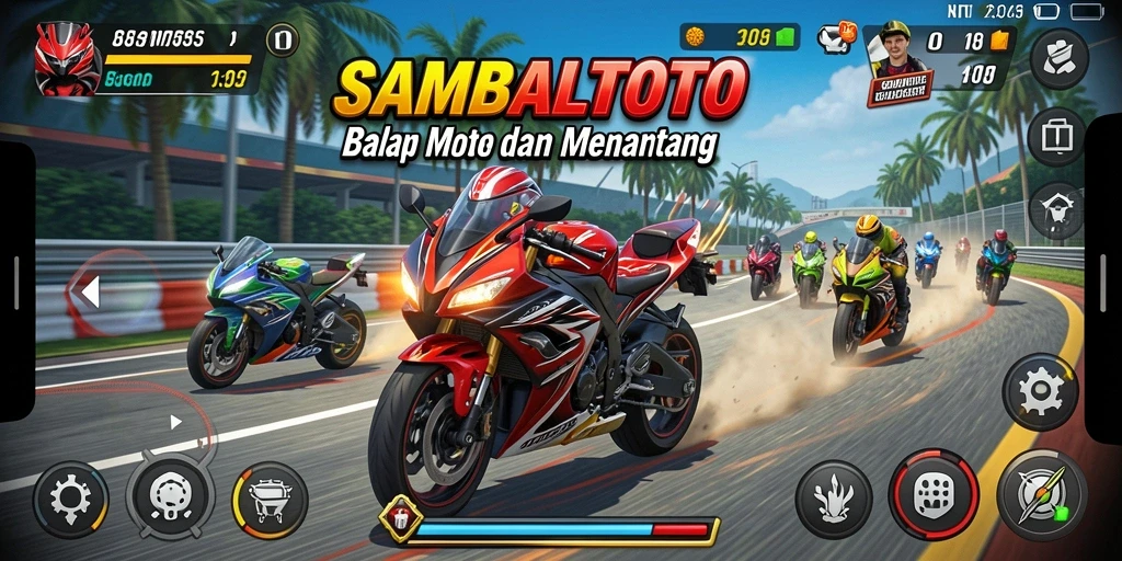 Tampilan gameplay SAMBALTOTO yang menegangkan saat balapan motor.