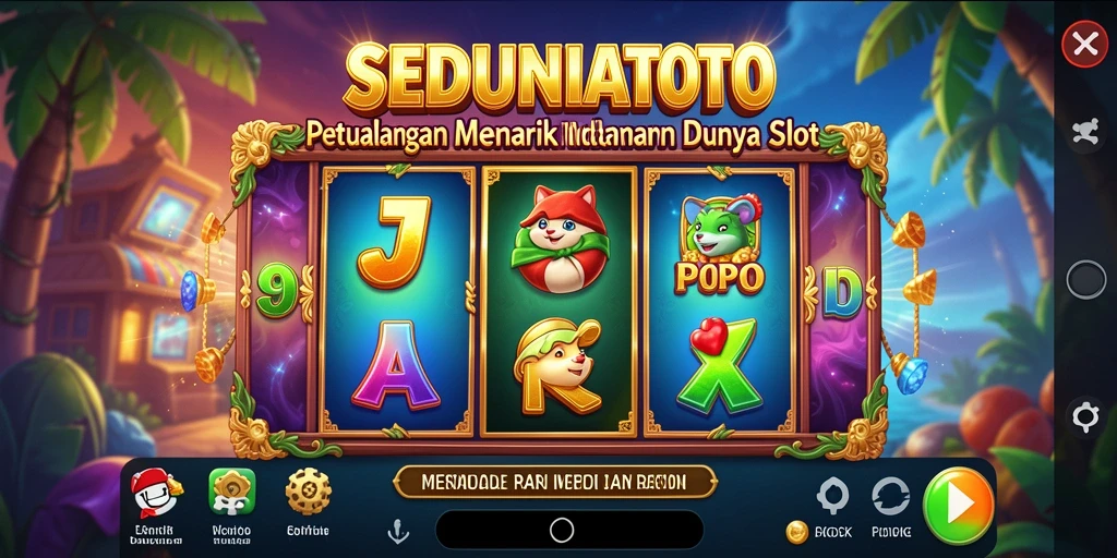 Screenshot gameplay menampilkan gulungan SEDUNIATOTO yang penuh warna.
